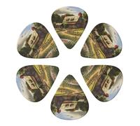 Guitar Picks 6 Pack Farm Thatched Cottage Print Guitar Pick Holder Personalized Guitar Picks for Acoustic Guitars Violin Ukulele Bass