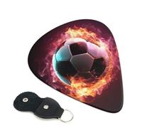 Guitar Picks 6 Pack Fire Soccer Ball Print Personalized Guitar Picks with Organizer Storage Box Guitar Plectrum Guitar Accessories for Bass Electric Ukulele Guitar Players