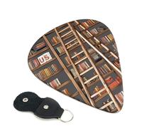 Guitar Picks 6 Pack Funny Book Shelves Collection and Ladder Print Personalized Guitar Picks with Organizer Storage Box Guitar Plectrum Guitar Accessories for Bass Electric Ukulele Guitar Players