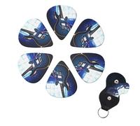 Guitar Picks 6 Pack Personalized Guitar Picks Blue Guitar Print Guitar Pick Holder for Acoustic Guitars Violin Ukulele Bass