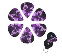 Guitar Picks 6 Pack Personalized Guitar Picks Cute Purple Butterfly Print Guitar Pick Holder for Acoustic Guitars Violin Ukulele Bass