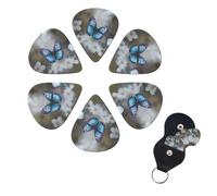 Guitar Picks 6 Pack Personalized Guitar Plectrums With Storage Box Thin Medium Heavy Blue Butterfly On Blossom Flower Electric Guitar Pick Bass Picks Guitar Accessories For Acoustic Ukulele