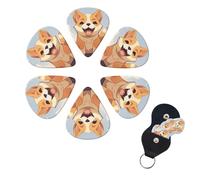 Guitar Picks 6 Pack Personalized Guitar Plectrums With Storage Box Thin Medium Heavy Cartoon Shiba Inu Dog Electric Guitar Pick Bass Picks Guitar Accessories For Acoustic Ukulele