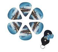 Guitar Picks 6 Pack Personalized Guitar Plectrums With Storage Box Thin Medium Heavy City Scenery Electric Guitar Pick Bass Picks Guitar Accessories For Acoustic Ukulele