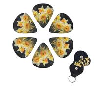 Guitar Picks 6 Pack Personalized Guitar Plectrums With Storage Box Thin Medium Heavy Daffodil Flower Electric Guitar Pick Bass Picks Guitar Accessories For Acoustic Ukulele