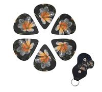 Guitar Picks 6 Pack Personalized Guitar Plectrums With Storage Box Thin Medium Heavy Flower With Raindrops Electric Guitar Pick Bass Picks Guitar Accessories For Acoustic Ukulele