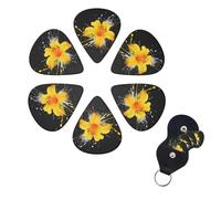 Guitar Picks 6 Pack Personalized Guitar Plectrums With Storage Box Thin Medium Heavy Flower With Yellow Splashes Electric Guitar Pick Bass Picks Guitar Accessories For Acoustic Ukulele