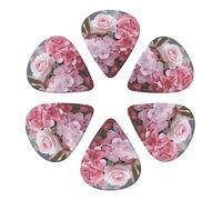 Guitar Picks 6 Pack Pink Rose Hydrangea Print Guitar Pick Holder Personalized Guitar Picks for Acoustic Guitars Violin Ukulele Bass