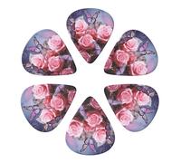 Guitar Picks 6 Pack Pink Roses and Butterflies Print Guitar Pick Holder Personalized Guitar Picks for Acoustic Guitars Violin Ukulele Bass