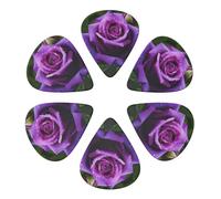Guitar Picks 6 Pack Purple Rose Flower Print Guitar Pick Holder Personalized Guitar Picks for Acoustic Guitars Violin Ukulele Bass