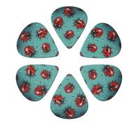 Guitar Picks 6 Pack Red Ladybugs On Blue Background Print Guitar Pick Holder Personalized Guitar Picks for Acoustic Guitars Violin Ukulele Bass