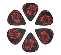 Guitar Picks 6 Pack Red Rose Black Background Print Guitar Pick Holder Personalized Guitar Picks for Acoustic Guitars Violin Ukulele Bass