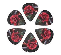 Guitar Picks 6 Pack Romantic Red Rose Print Guitar Pick Holder Personalized Guitar Picks for Acoustic Guitars Violin Ukulele Bass