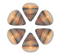 Guitar Picks 6 Pack Sunset Sea Ripple Print Guitar Pick Holder Personalized Guitar Picks for Acoustic Guitars Violin Ukulele Bass