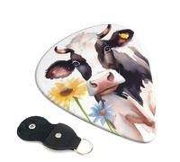 Guitar Picks 6 Pack Watercolor Cow And Daisy Flower Print Personalized Guitar Picks with Organizer Storage Box Guitar Plectrum Guitar Accessories for Bass Electric Ukulele Guitar Players