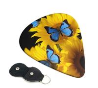 Guitar Picks 6 Pack Yellow Sunflowers with Blue Butterflies Print Personalized Guitar Picks with Organizer Storage Box Guitar Plectrum Guitar Accessories for Bass Electric Ukulele Guitar Players