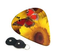 Guitar Picks 6 Pack Yellow Sunflowers with Red Butterfly Print Personalized Guitar Picks with Organizer Storage Box Guitar Plectrum Guitar Accessories for Bass Electric Ukulele Guitar Players