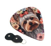 Guitar Picks 6 Pack Yorkie Floral Print Personalized Guitar Picks with Organizer Storage Box Guitar Plectrum Guitar Accessories for Bass Electric Ukulele Guitar Players