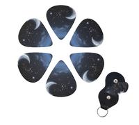 Guitar Picks 6 Pcs 3 Different Thickness Guitar Pick With Storage Box Nightsky Hanging Moon Guitar Picks Acoustic Guitar Plectrums for Bass Electric Ukulele