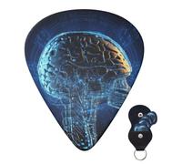 Guitar Picks 6 Pcs 3 Different Thickness Personalized Guitar Plectrums With Storage Box Artificial Intelligence Brain Guitar Picks Medium Thin Guitar Accessories (0.46mm, 0.71mm, 0.96mm)