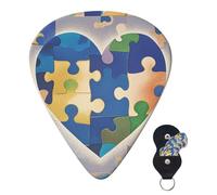 Guitar Picks 6 Pcs 3 Different Thickness Personalized Guitar Plectrums With Storage Box Autism Awareness Puzzle Pieces Heart Guitar Picks Medium Thin Guitar Accessories (0.46mm, 0.71mm, 0.96mm)