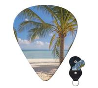 Guitar Picks 6 Pcs 3 Different Thickness Personalized Guitar Plectrums With Storage Box Beach Palm Tree Guitar Picks Medium Thin Guitar Accessories (0.46mm, 0.71mm, 0.96mm)