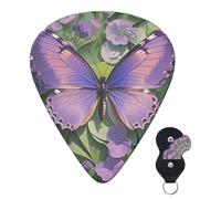 Guitar Picks 6 Pcs 3 Different Thickness Personalized Guitar Plectrums With Storage Box Beautiful Purple Butterfly Art Guitar Picks Medium Thin Guitar Accessories (0.46mm, 0.71mm, 0.96mm)