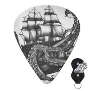 Guitar Picks 6 Pcs 3 Different Thickness Personalized Guitar Plectrums With Storage Box Black And White Octopus And Ship Guitar Picks Medium Thin Guitar Accessories (0.46mm, 0.71mm, 0.96mm)