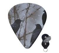 Guitar Picks 6 Pcs 3 Different Thickness Personalized Guitar Plectrums With Storage Box Black Crow Birds Guitar Picks Medium Thin Guitar Accessories (0.46mm, 0.71mm, 0.96mm)