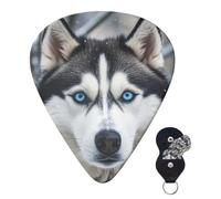 Guitar Picks 6 Pcs 3 Different Thickness Personalized Guitar Plectrums With Storage Box Blue Eyed Husky Guitar Picks Medium Thin Guitar Accessories (0.46mm, 0.71mm, 0.96mm)