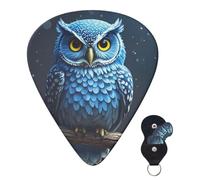 Guitar Picks 6 Pcs 3 Different Thickness Personalized Guitar Plectrums With Storage Box Blue Owl Guitar Picks Medium Thin Guitar Accessories (0.46mm, 0.71mm, 0.96mm)