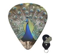 Guitar Picks 6 Pcs 3 Different Thickness Personalized Guitar Plectrums With Storage Box Blue Peacock Guitar Picks Medium Thin Guitar Accessories (0.46mm, 0.71mm, 0.96mm)