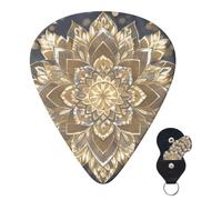 Guitar Picks 6 Pcs 3 Different Thickness Personalized Guitar Plectrums With Storage Box Boho Gold Lotus Flowers Guitar Picks Medium Thin Guitar Accessories (0.46mm, 0.71mm, 0.96mm)