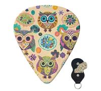Guitar Picks 6 Pcs 3 Different Thickness Personalized Guitar Plectrums With Storage Box Color Owl Pattern Guitar Picks Medium Thin Guitar Accessories (0.46mm, 0.71mm, 0.96mm)