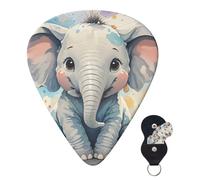 Guitar Picks 6 Pcs 3 Different Thickness Personalized Guitar Plectrums With Storage Box Cute Baby Elephant Watercolor Guitar Picks Medium Thin Guitar Accessories (0.46mm, 0.71mm, 0.96mm)