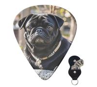 Guitar Picks 6 Pcs 3 Different Thickness Personalized Guitar Plectrums With Storage Box Cute Black Pug Dog Guitar Picks Medium Thin Guitar Accessories (0.46mm, 0.71mm, 0.96mm)