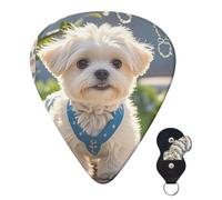 Guitar Picks 6 Pcs 3 Different Thickness Personalized Guitar Plectrums With Storage Box Cute Maltese Puppy Guitar Picks Medium Thin Guitar Accessories (0.46mm, 0.71mm, 0.96mm)