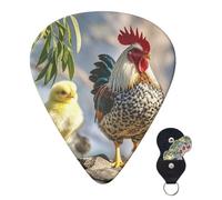 Guitar Picks 6 Pcs 3 Different Thickness Personalized Guitar Plectrums With Storage Box Cute Rooster Chickens Guitar Picks Medium Thin Guitar Accessories (0.46mm, 0.71mm, 0.96mm)