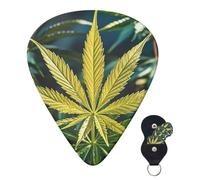 Guitar Picks 6 Pcs 3 Different Thickness Personalized Guitar Plectrums With Storage Box Golden Cannabis Guitar Picks Medium Thin Guitar Accessories (0.46mm, 0.71mm, 0.96mm)