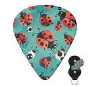 Guitar Picks 6 Pcs 3 Different Thickness Personalized Guitar Plectrums With Storage Box Ladybugs Cartoon Pattern Guitar Picks Medium Thin Guitar Accessories (0.46mm, 0.71mm, 0.96mm)
