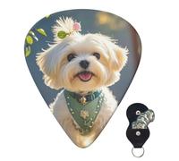 Guitar Picks 6 Pcs 3 Different Thickness Personalized Guitar Plectrums With Storage Box Lovely Maltese Dog Guitar Picks Medium Thin Guitar Accessories (0.46mm, 0.71mm, 0.96mm)