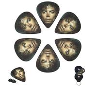 Guitar Picks 6 Pcs 3 Different Thickness Personalized Guitar Plectrums with Storage Box Michael Jackson Guitar Picks Medium Thin Guitar Accessories (0.46mm, 0.71mm, 0.96mm)