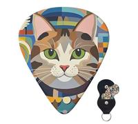 Guitar Picks 6 Pcs 3 Different Thickness Personalized Guitar Plectrums With Storage Box Mid-Century Modern Art Cat Guitar Picks Medium Thin Guitar Accessories (0.46mm, 0.71mm, 0.96mm)
