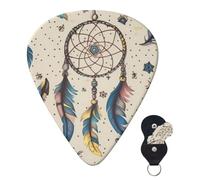Guitar Picks 6 Pcs 3 Different Thickness Personalized Guitar Plectrums With Storage Box Native American Dream Catcher Guitar Picks Medium Thin Guitar Accessories (0.46mm, 0.71mm, 0.96mm)