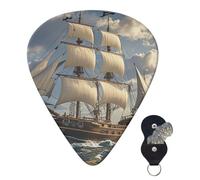 Guitar Picks 6 Pcs 3 Different Thickness Personalized Guitar Plectrums With Storage Box Nautical Vintage Sailing Pirate Ship Guitar Picks Medium Thin Guitar Accessories (0.46mm, 0.71mm, 0.96mm)