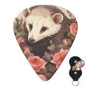 Guitar Picks 6 Pcs 3 Different Thickness Personalized Guitar Plectrums With Storage Box Opossum And Roses Guitar Picks Medium Thin Guitar Accessories (0.46mm, 0.71mm, 0.96mm)