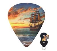 Guitar Picks 6 Pcs 3 Different Thickness Personalized Guitar Plectrums With Storage Box Pirate Ship In The Sunset Guitar Picks Medium Thin Guitar Accessories (0.46mm, 0.71mm, 0.96mm)