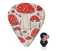 Guitar Picks 6 Pcs 3 Different Thickness Personalized Guitar Plectrums With Storage Box Red White Mushroom Guitar Picks Medium Thin Guitar Accessories (0.46mm, 0.71mm, 0.96mm)