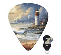 Guitar Picks 6 Pcs 3 Different Thickness Personalized Guitar Plectrums With Storage Box Sea Lighthouse Sandbeach Guitar Picks Medium Thin Guitar Accessories (0.46mm, 0.71mm, 0.96mm)