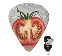 Guitar Picks 6 Pcs 3 Different Thickness Personalized Guitar Plectrums With Storage Box Tomato Slice Guitar Picks Medium Thin Guitar Accessories (0.46mm, 0.71mm, 0.96mm)